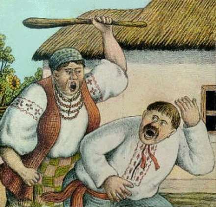 Woman with a stick.